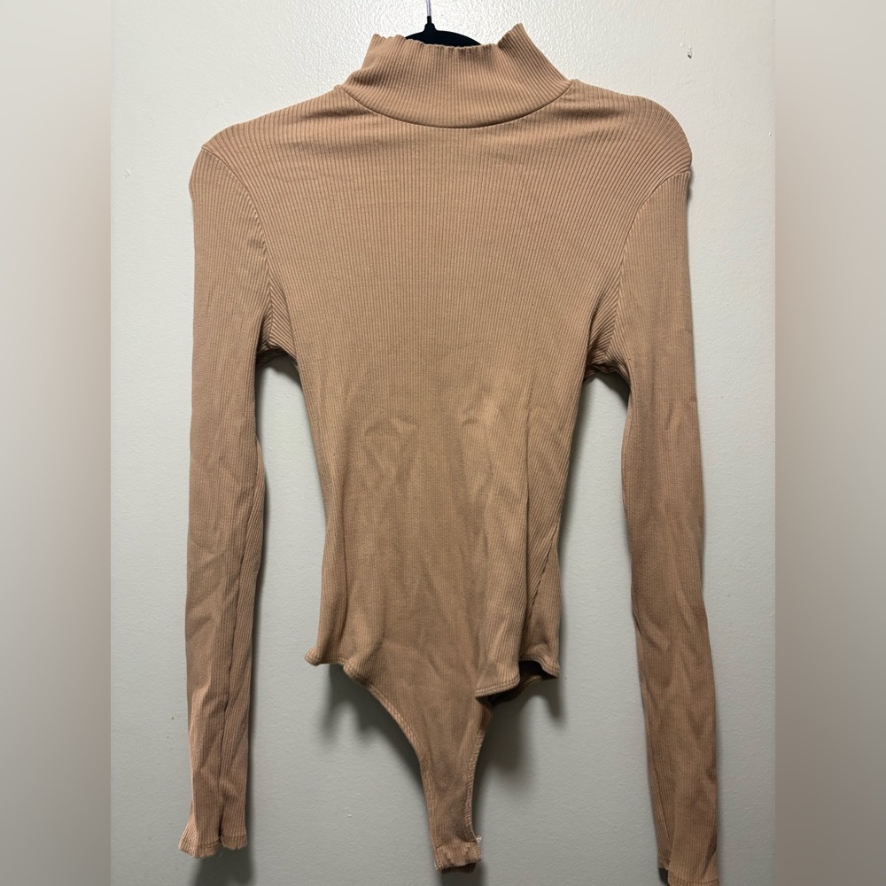 Lulus Tan Ribbed Turtleneck Bodysuit